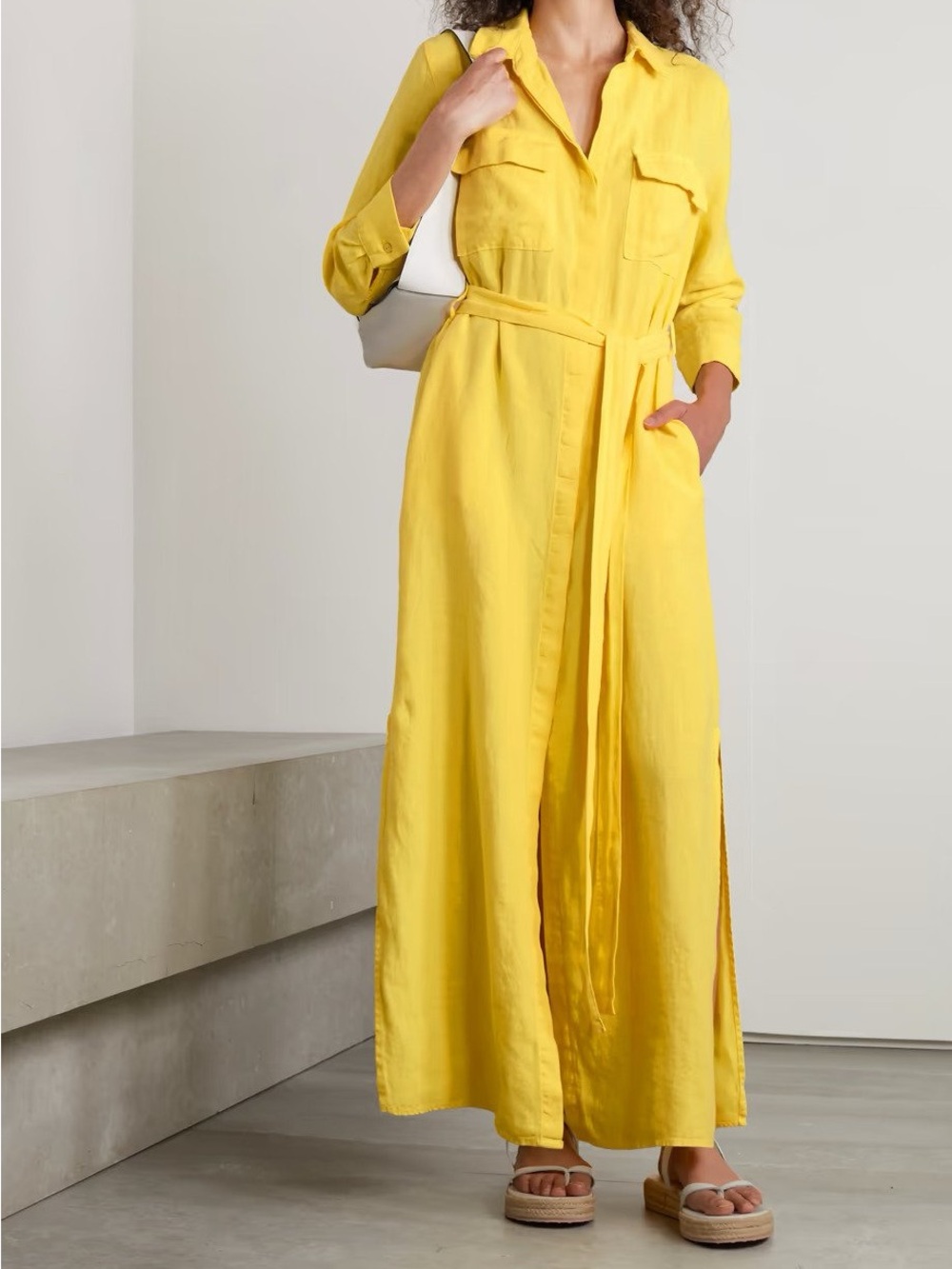 L'AGENCE Yellow Long Shirt Maxi Dress